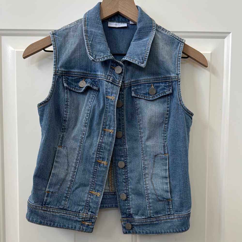 New York & Company Blue Denim Vest